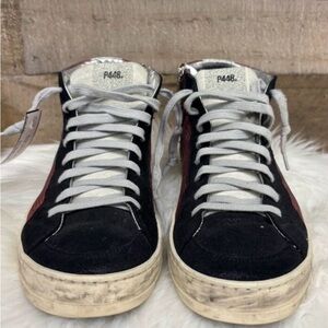 P448 Black Suede & Red High Top Sneakers